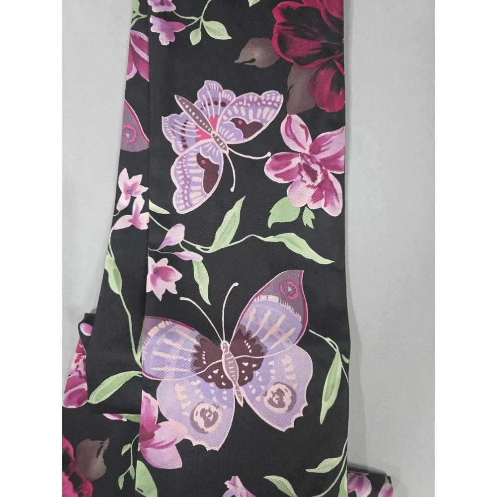 NWT Womens Silk‎ Scarf Butterfly Floral Multi Color Square Tie Casual Corner